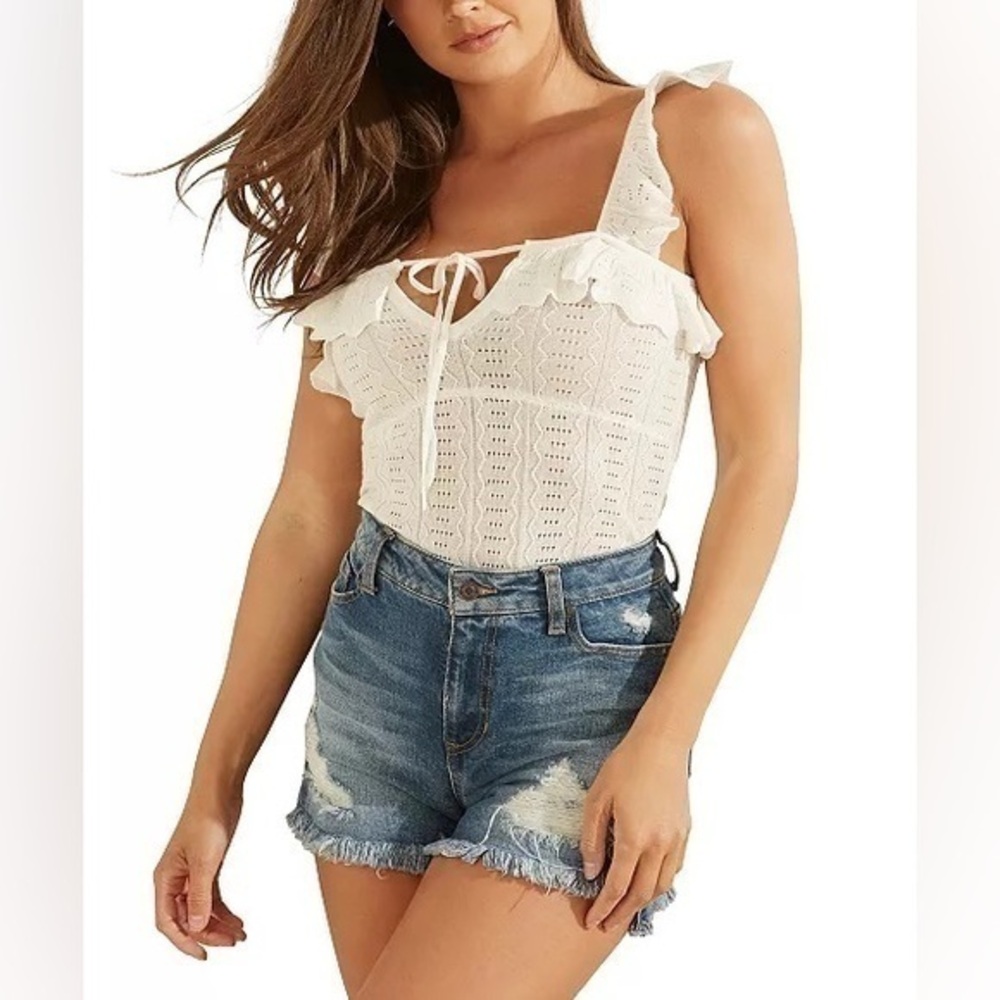 Guess Elia Pointelle Ruffle Sweater